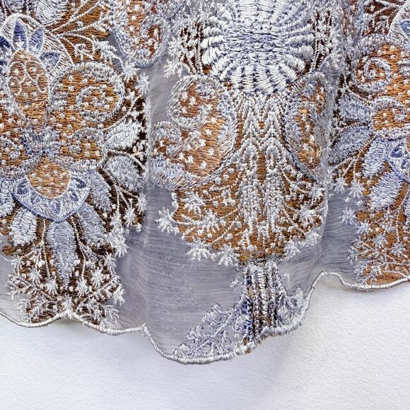 SUNDANCE Floral Embroidered Sheer Overlay Cocktail Dress L Gray Bohemian Luxe - Picture 7 of 11